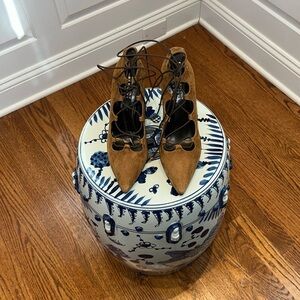 Barneys New York Lace Up Suede Heels